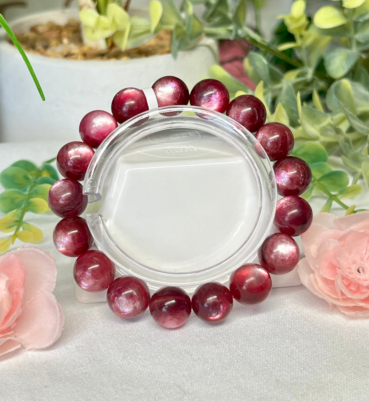 HQ Hot pink mica (lepidolite) bracelet LAST ONE! 12.4mm beads and fits wrist size 7β*