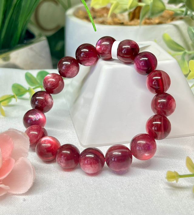 HQ Hot pink mica (lepidolite) bracelet LAST ONE! 12.4mm beads and fits wrist size 7β*