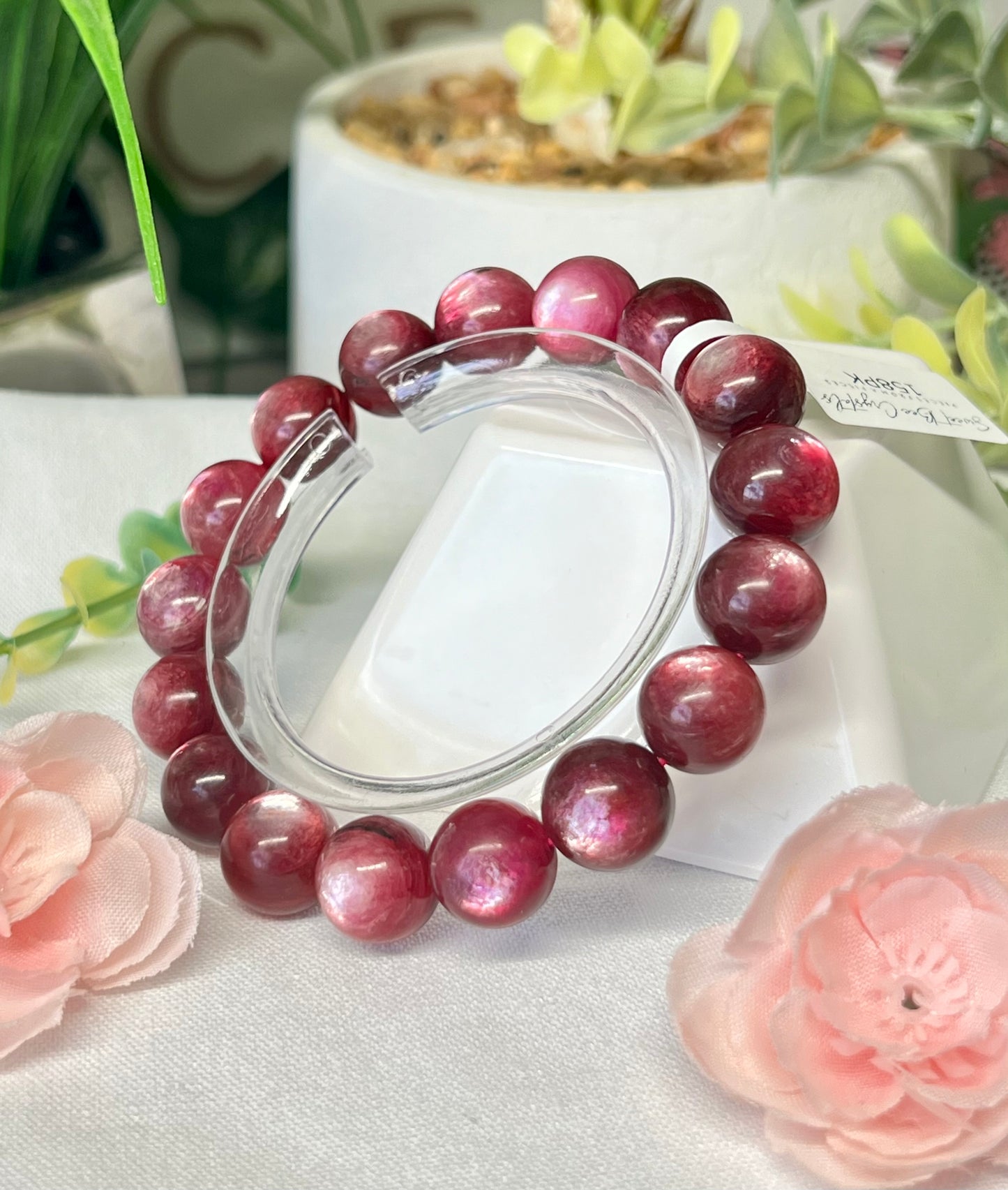 HQ Hot pink mica (lepidolite) bracelet LAST ONE! 12.4mm beads and fits wrist size 7β*