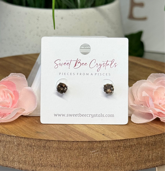 Smokey Quartz stud earrings. S925 plated copper