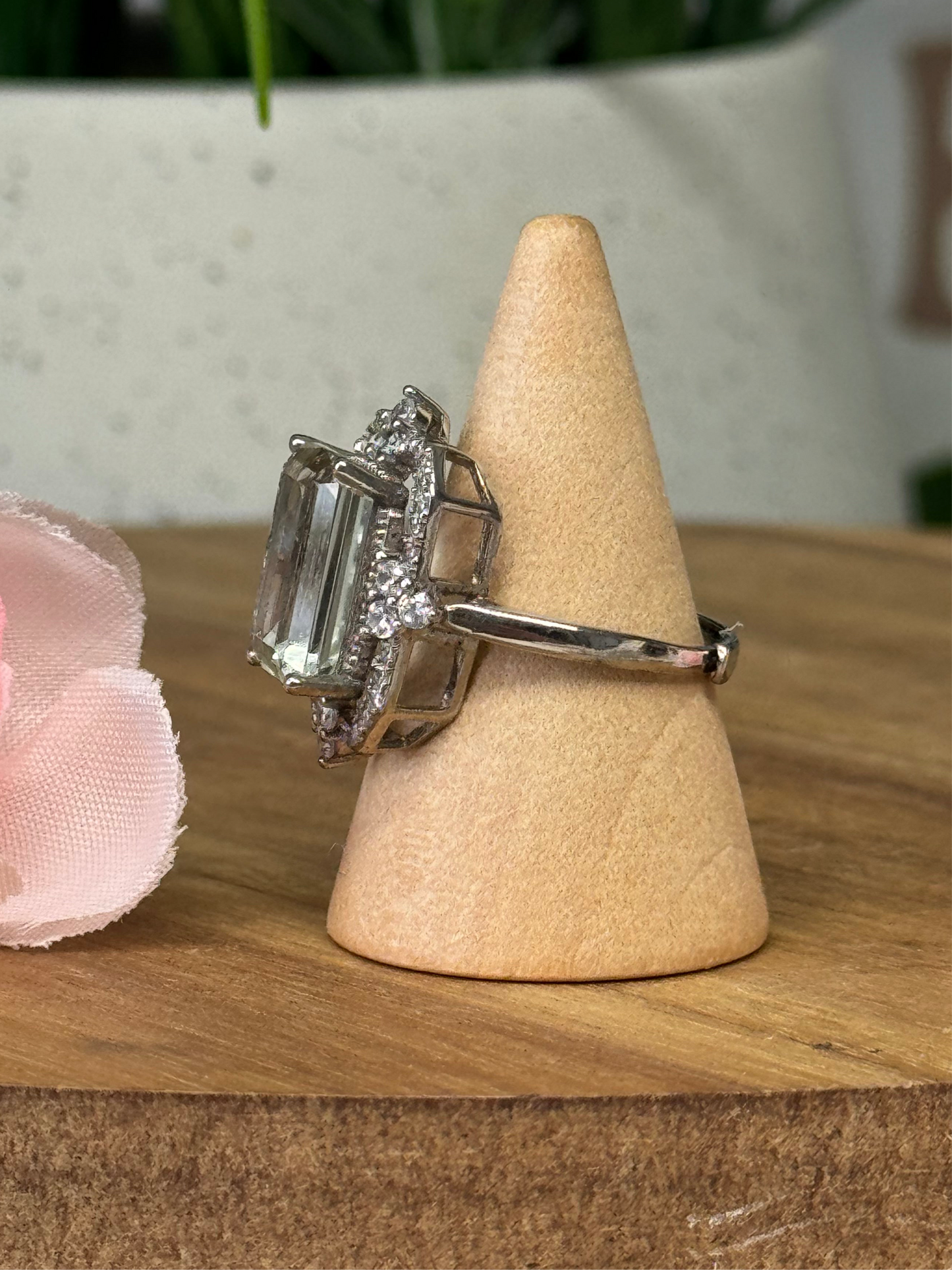 Green amethyst radiant cut Statement ring. Sterling silver and adjustable