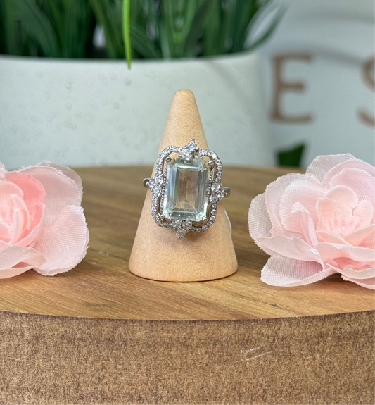 Green amethyst radiant cut Statement ring. Sterling silver and adjustable