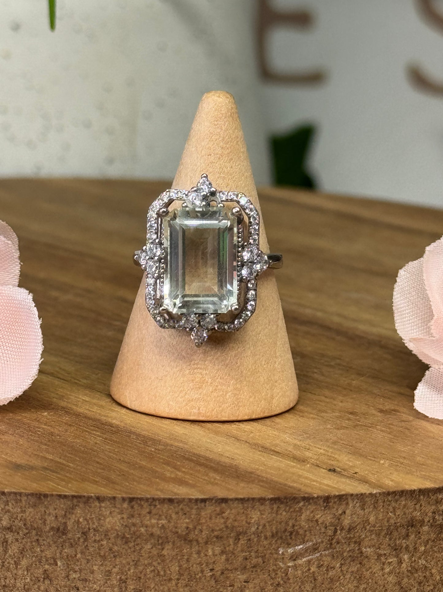 Green amethyst radiant cut Statement ring. Sterling silver and adjustable